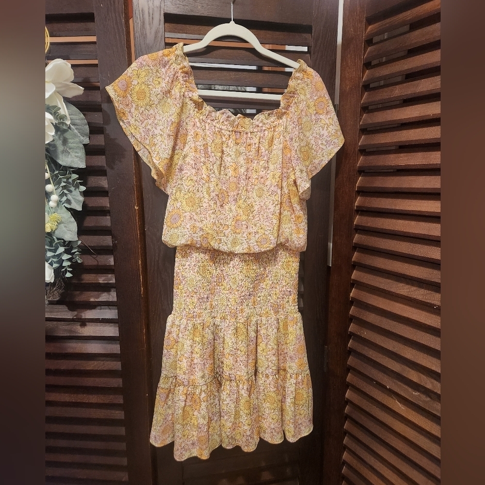 BCBGeneration Yellow Floral Midi Dress
